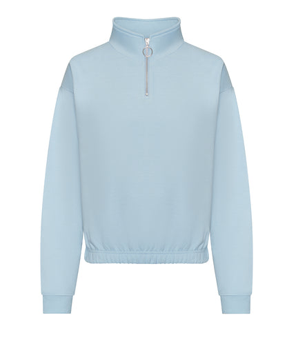 AWDis Just Hoods JH037 Women's cropped ¼-zip sweat in Sky Blue