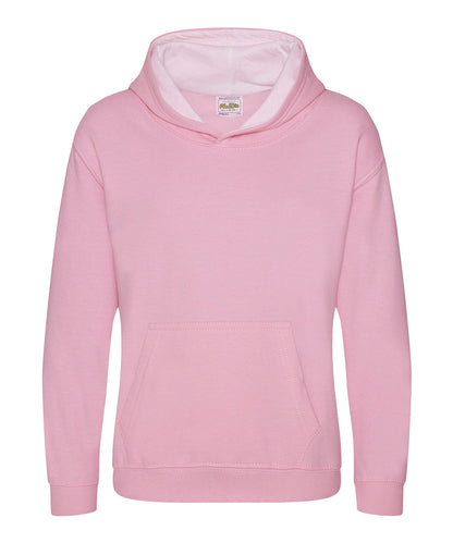 AWDis Just Hoods JH03J Kids varsity hoodie in Baby Pink/Arctic White