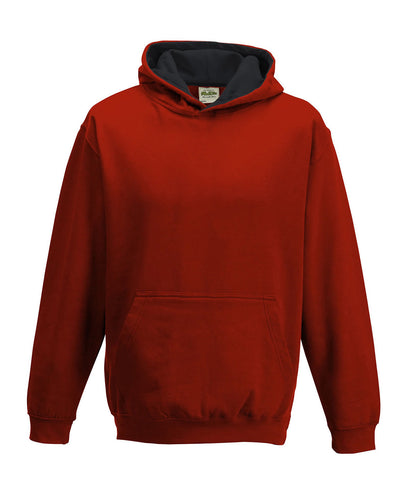 AWDis Just Hoods JH03J Kids varsity hoodie in Fire Red/Jet Black