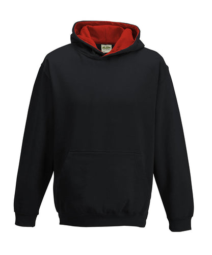 AWDis Just Hoods JH03J Kids varsity hoodie in Jet Black/Fire Red