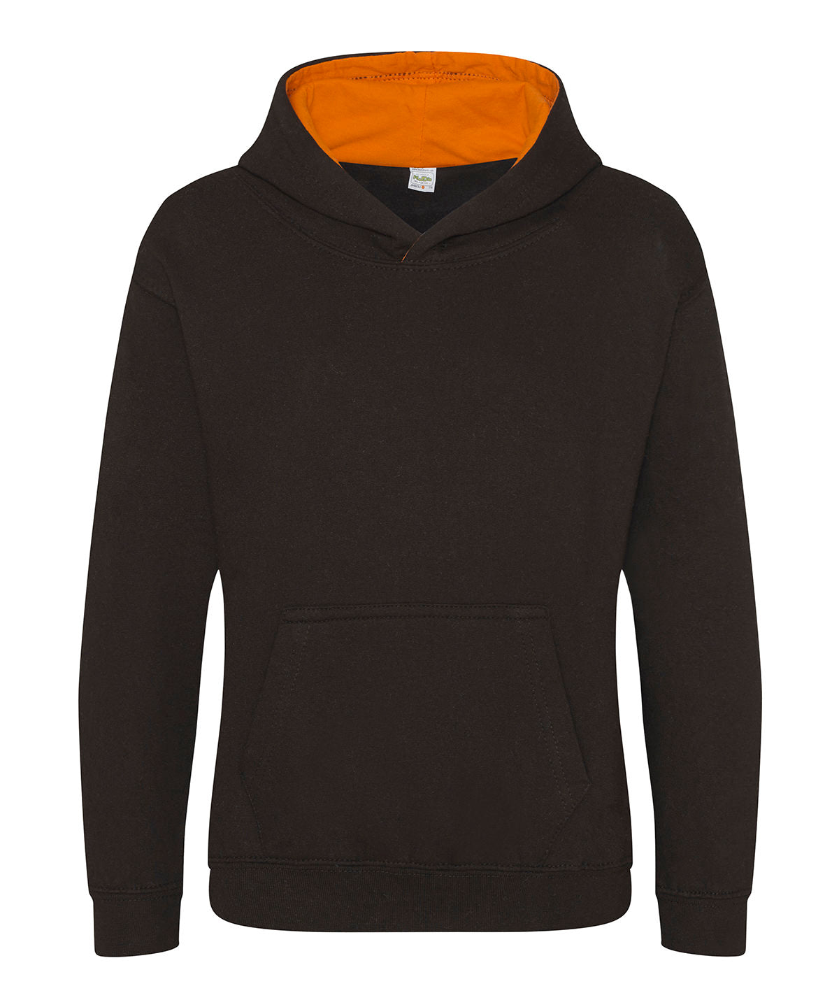 AWDis Just Hoods JH03J Kids varsity hoodie in Jet Black/Orange Crush