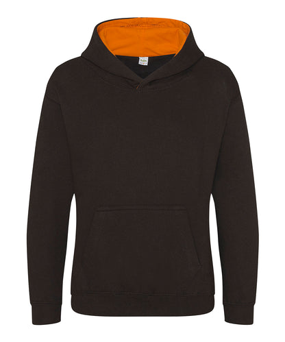 AWDis Just Hoods JH03J Kids varsity hoodie in Jet Black/Orange Crush
