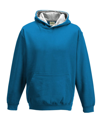 AWDis Just Hoods JH03J Kids varsity hoodie in Sapphire Blue/Heather Grey
