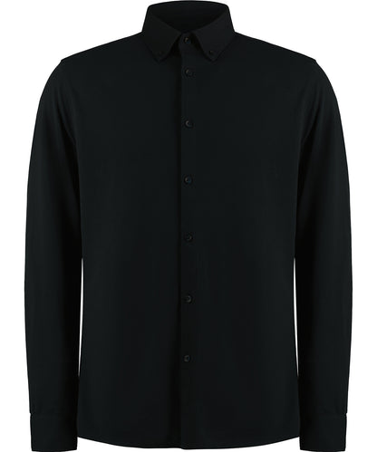 Kustom Kit KK143 Long sleeve Superwash® 60° piqué shirt (tailored fit) in Black