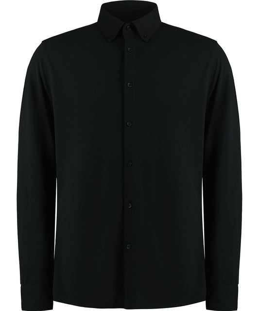 Kustom Kit KK143 Long sleeve Superwash® 60° piqué shirt (tailored fit) in Black
