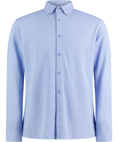 Kustom Kit KK143 Long sleeve Superwash® 60° piqué shirt (tailored fit) in Light Heather Blue