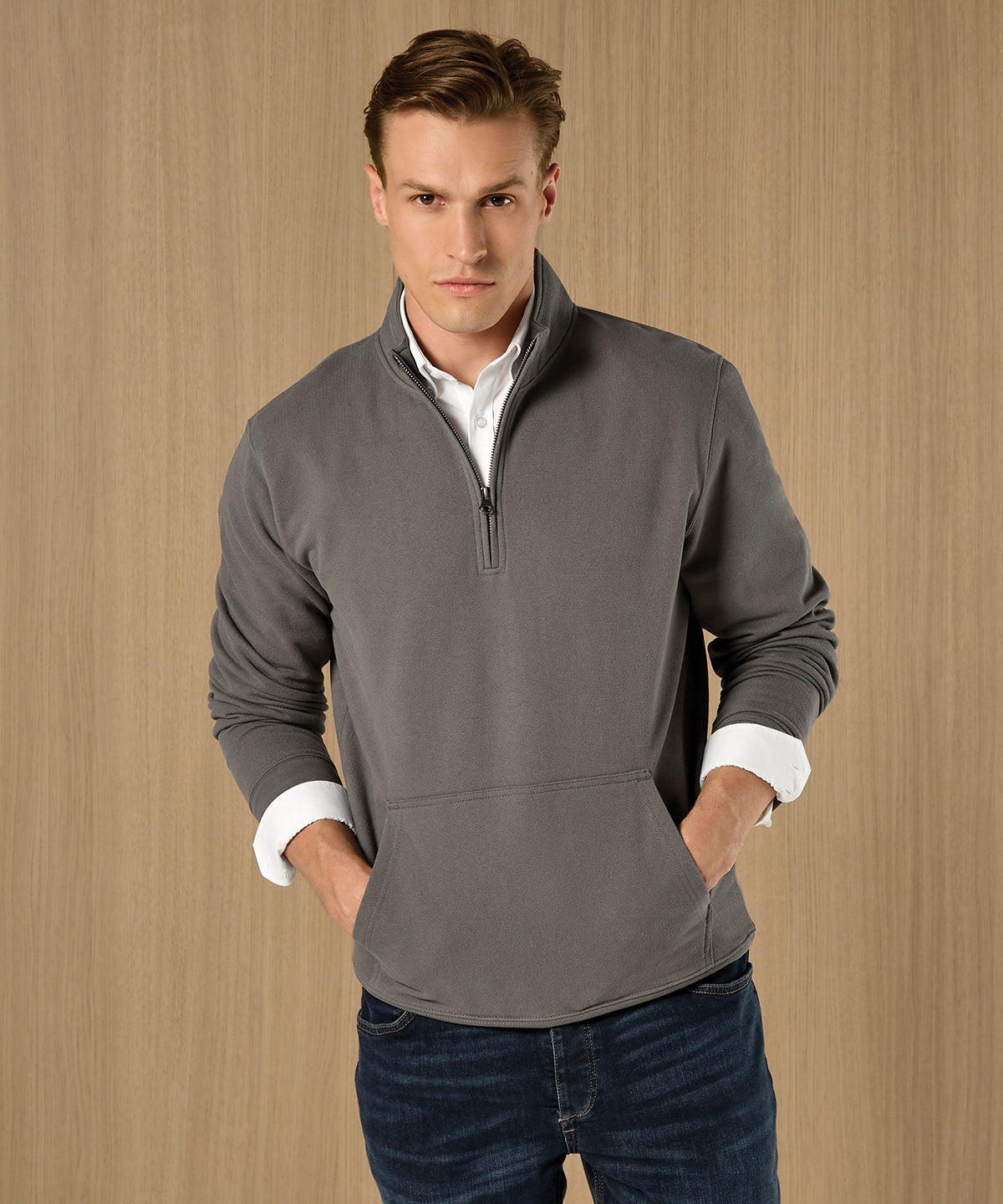 Kustom Kit KK339 Regular fit 1/4-zip piqué sweatshirt