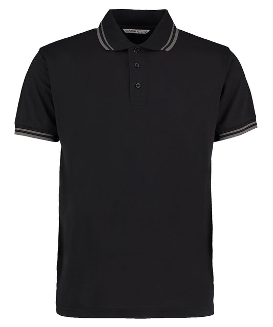 Kustom Kit KK409 Tipped collar polo (classic fit) in Black/Charcoal
