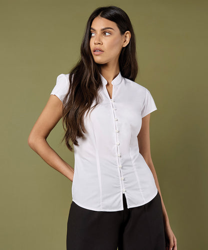 Kustom Kit KK727 Women's continental blouse mandarin collar cap sleeve (tailored fit)