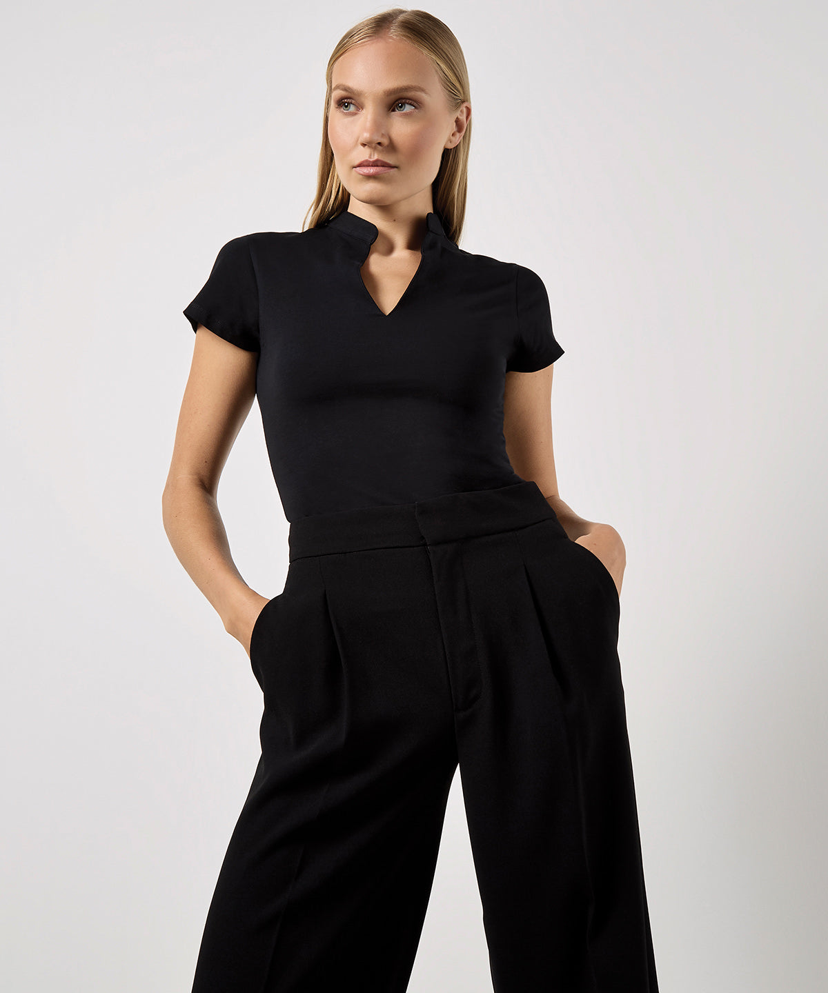 Kustom Kit KK770 Women's corporate short-sleeved top v-neck mandarin collar (regular fit)