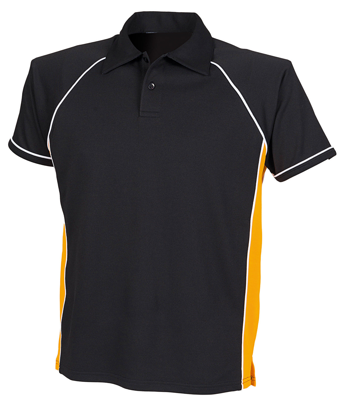 Finden & Hales LV370 Piped performance polo in Black/Amber/White