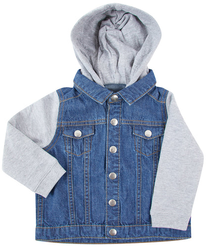 Larkwood LW750 Denim jacket with fleece hood and sleeves in Blue