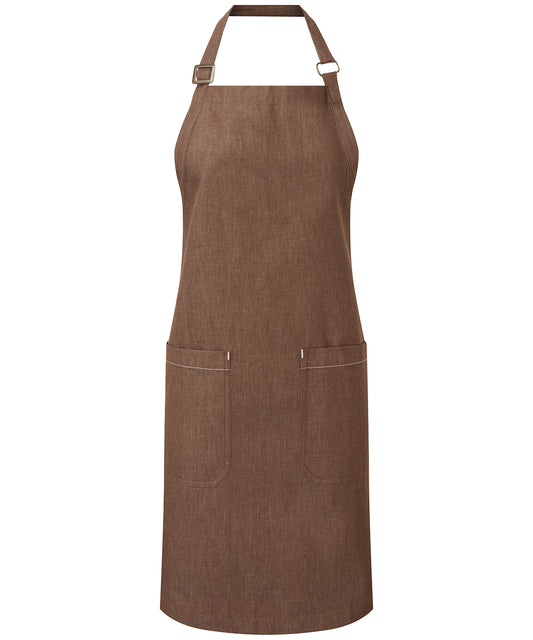 Premier PR113 Cotton denim bib apron, organic and Fairtrade certified in Brown Denim