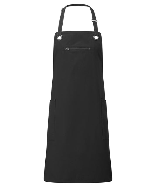 Premier PR121 ‘Barley’ Contrast Stitch Bib Apron in Black/Charcoal