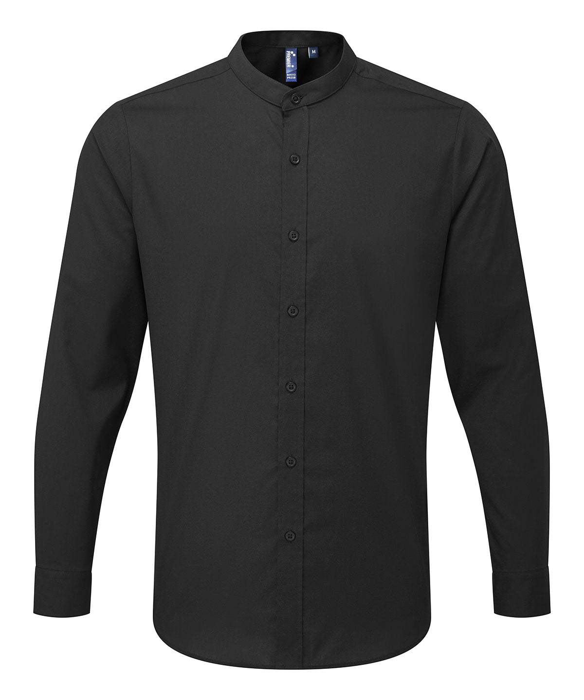 Premier PR258 Banded collar grandad long sleeve shirt in Black