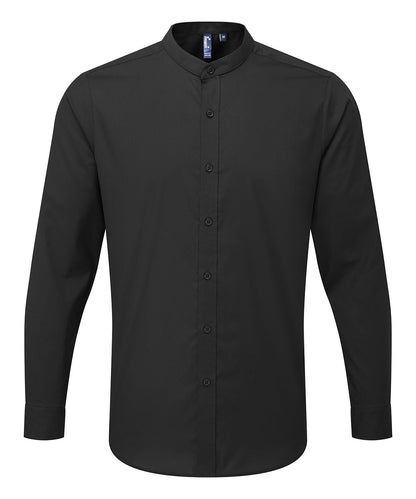 Premier PR258 Banded collar grandad long sleeve shirt in Black