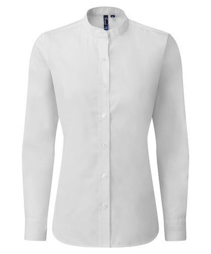 Premier PR358 Women's banded collar 'grandad' shirt in White