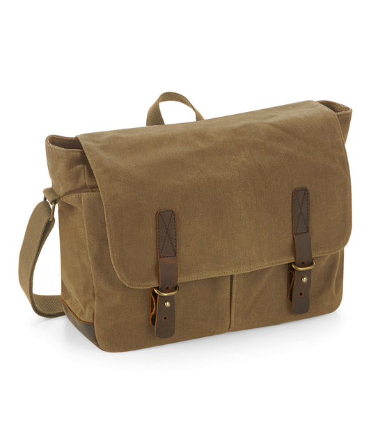 Quadra QD653 Heritage waxed canvas messenger in Desert Sand