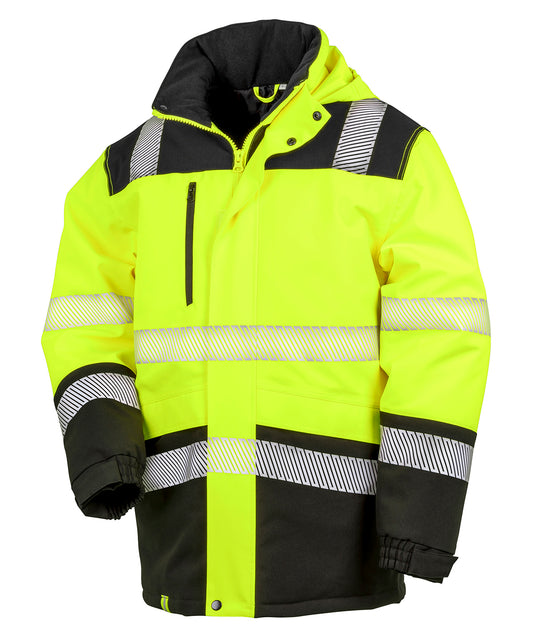 Result Safeguard R475X Printable softshell safety coat in Fluorescent Yellow/Black