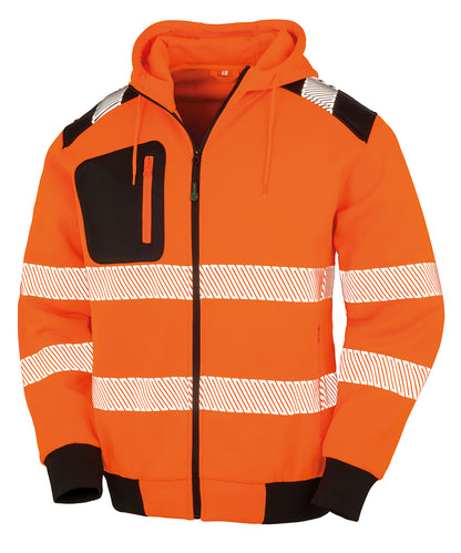 Result Recycled R503X Recycled robust zipped safety hoodie in Fluorescent Orange/Black