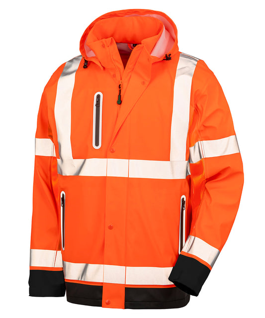 Result Recycled R507X Heavy-duty prism PU safe and dry jacket with recycled backing in Fluorescent Orange/Black