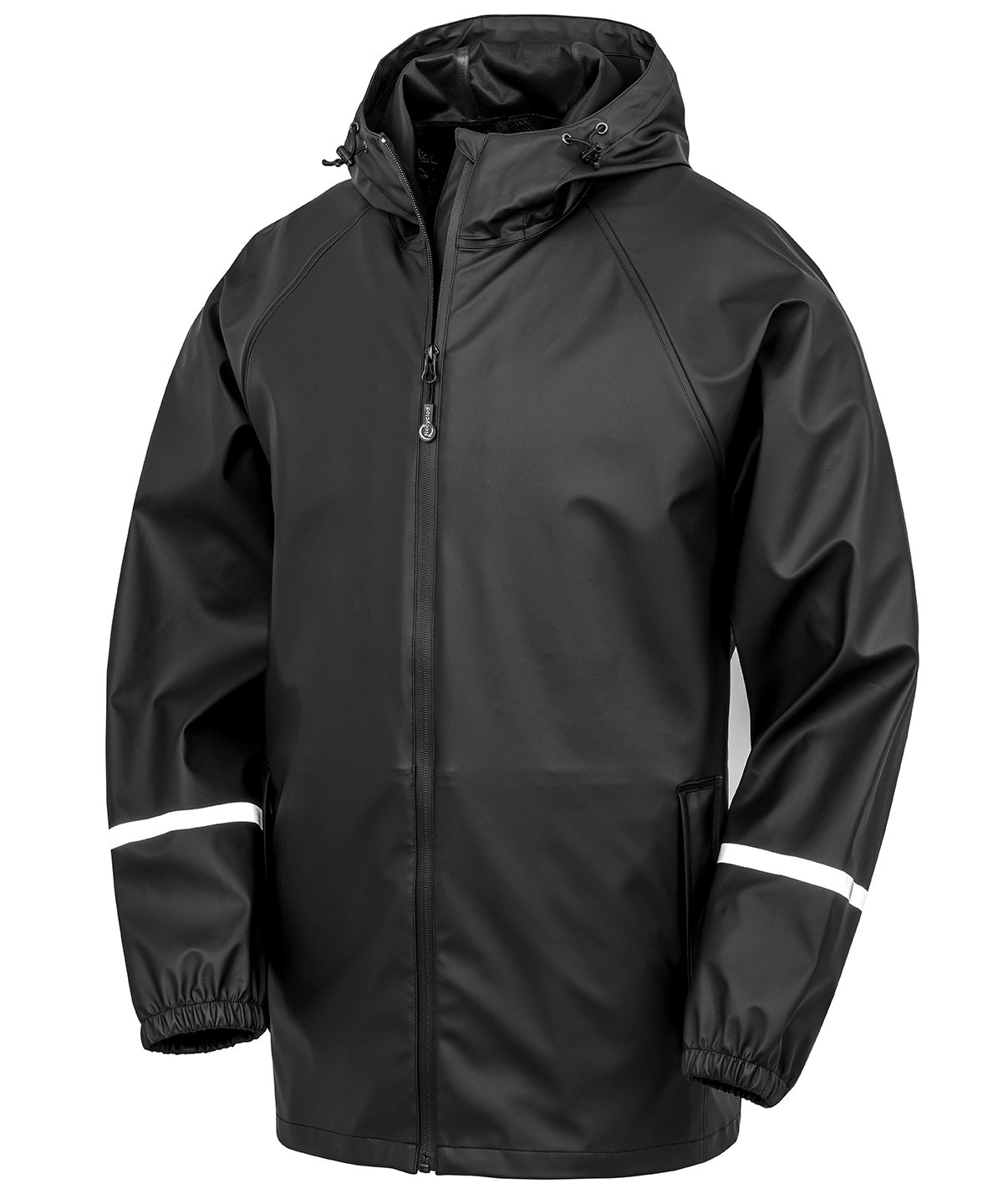 Result Recycled R915X Prism PU waterproof jacket with reflective bands and recycled backing in Black