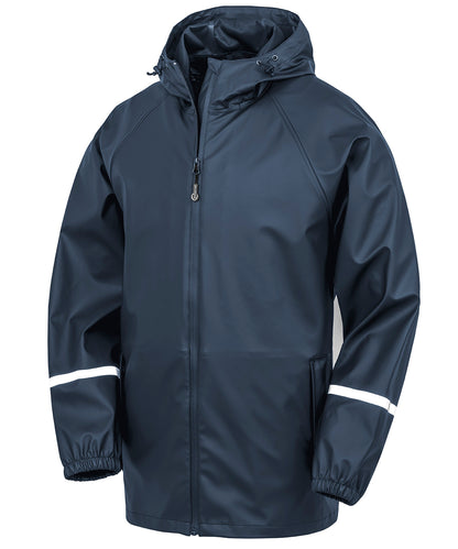 Result Recycled R915X Prism PU waterproof jacket with reflective bands and recycled backing in Navy
