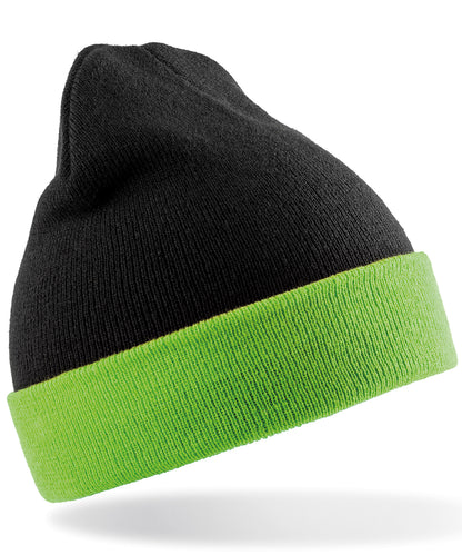 Result Recycled RC930 Recycled compass beanie in Black/Lime