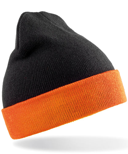 Result Recycled RC930 Recycled compass beanie in Black/Orange