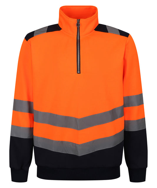 Regatta High Visibility RG466 Pro hi-vis ¼-zip sweatshirt in Orange/Navy