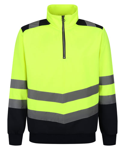 Regatta High Visibility RG466 Pro hi-vis ¼-zip sweatshirt in Yellow/Navy