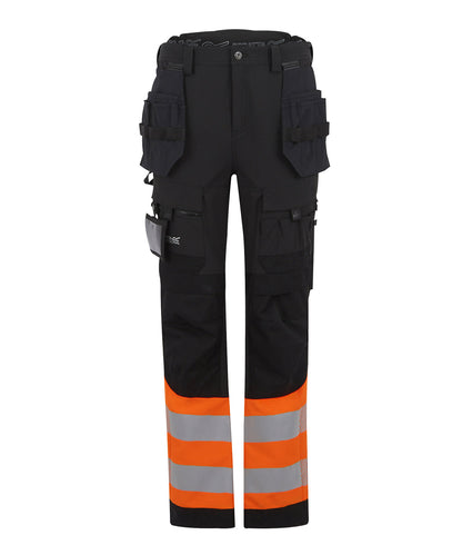 Regatta High Visibility RG480 Hi-Vis X-Pro Stretch holster trousers (Class 1) in Black/Orange