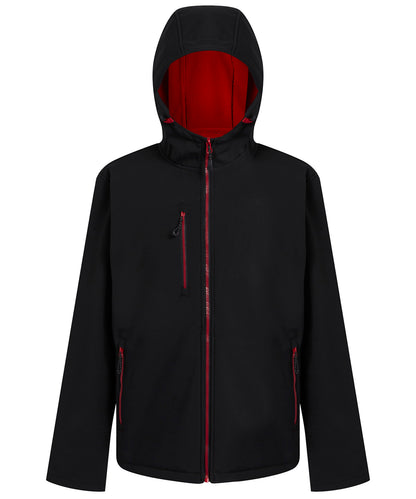 Regatta Professional RG594 Navigate 2-layer hooded softshell jacket in Black/Classic Red