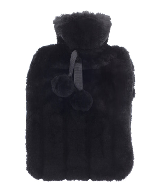 Ribbon RI011 Luxury classic faux fur hot water bottle and cover in Black