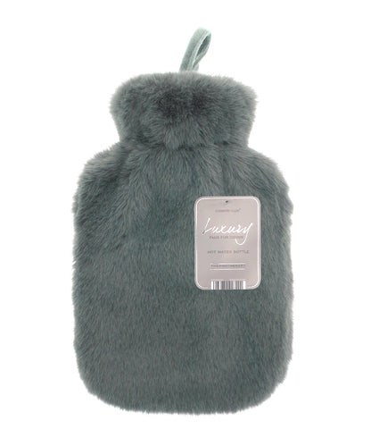 Ribbon RI021 Super luxury faux fur hot water bottle and cover in Grey