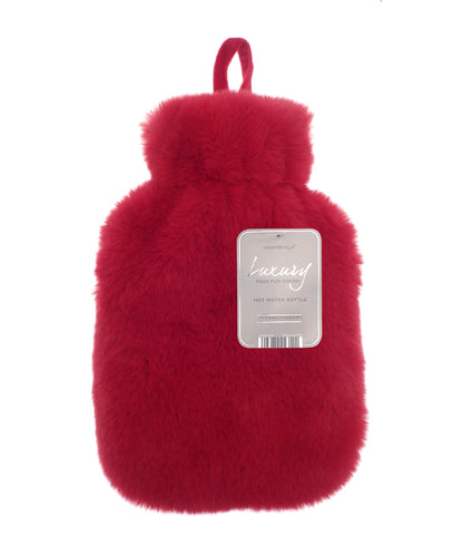 Ribbon RI021 Super luxury faux fur hot water bottle and cover in Scarlet Red