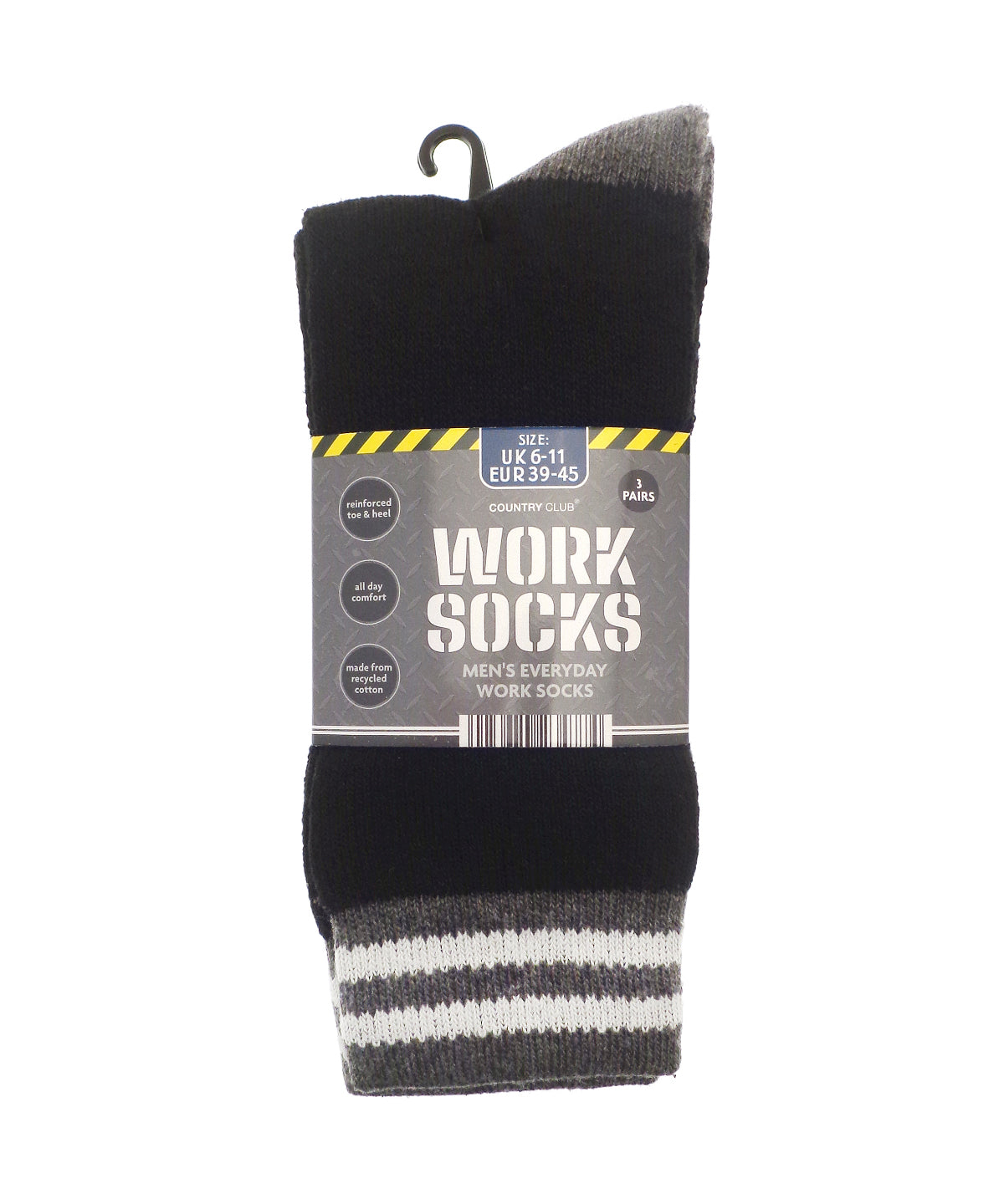 Ribbon RI024 Men’s 3-pack work socks (recycled cotton) in Black/Grey