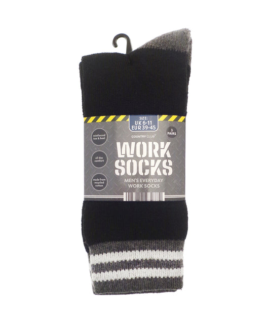 Ribbon RI024 Men’s 3-pack work socks (recycled cotton) in Black/Grey