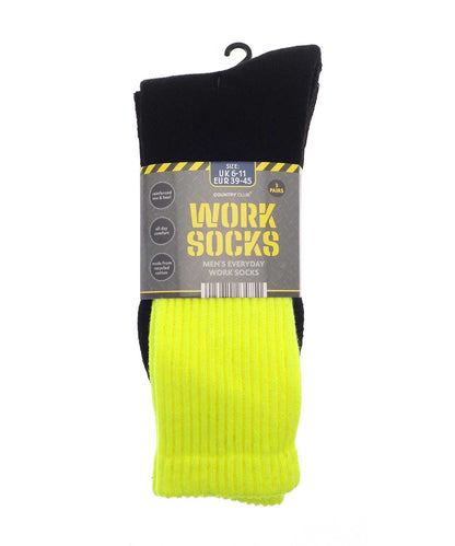 Ribbon RI024 Men’s 3-pack work socks (recycled cotton) in Black/Hi Vis