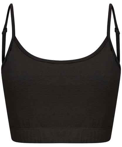 SF SK230 Women's sustainable fashion cropped cami top with adjustable straps in Black