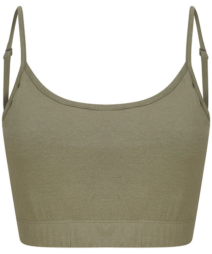 SF SK230 Women's sustainable fashion cropped cami top with adjustable straps in Khaki