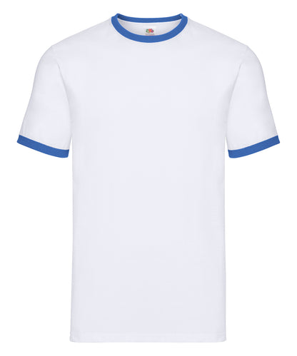 Fruit of the Loom SS168 Ringer T in White/Royal Blue