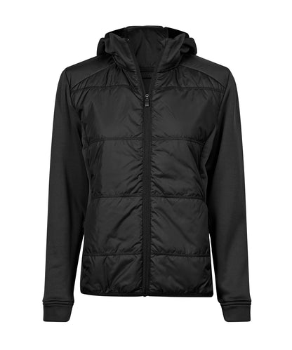 Tee Jays TJ084 Women’s hybrid-stretch hooded jacket (9113) in Black/Black