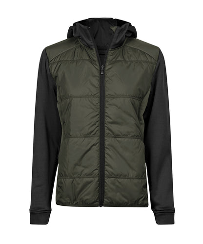 Tee Jays TJ084 Women’s hybrid-stretch hooded jacket (9113) in Deep Green/Black