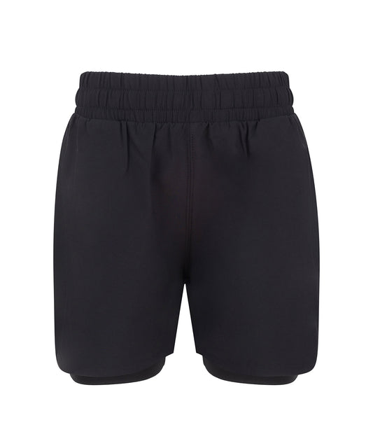 Tombo TL617 Kids double-layer sports shorts in Black