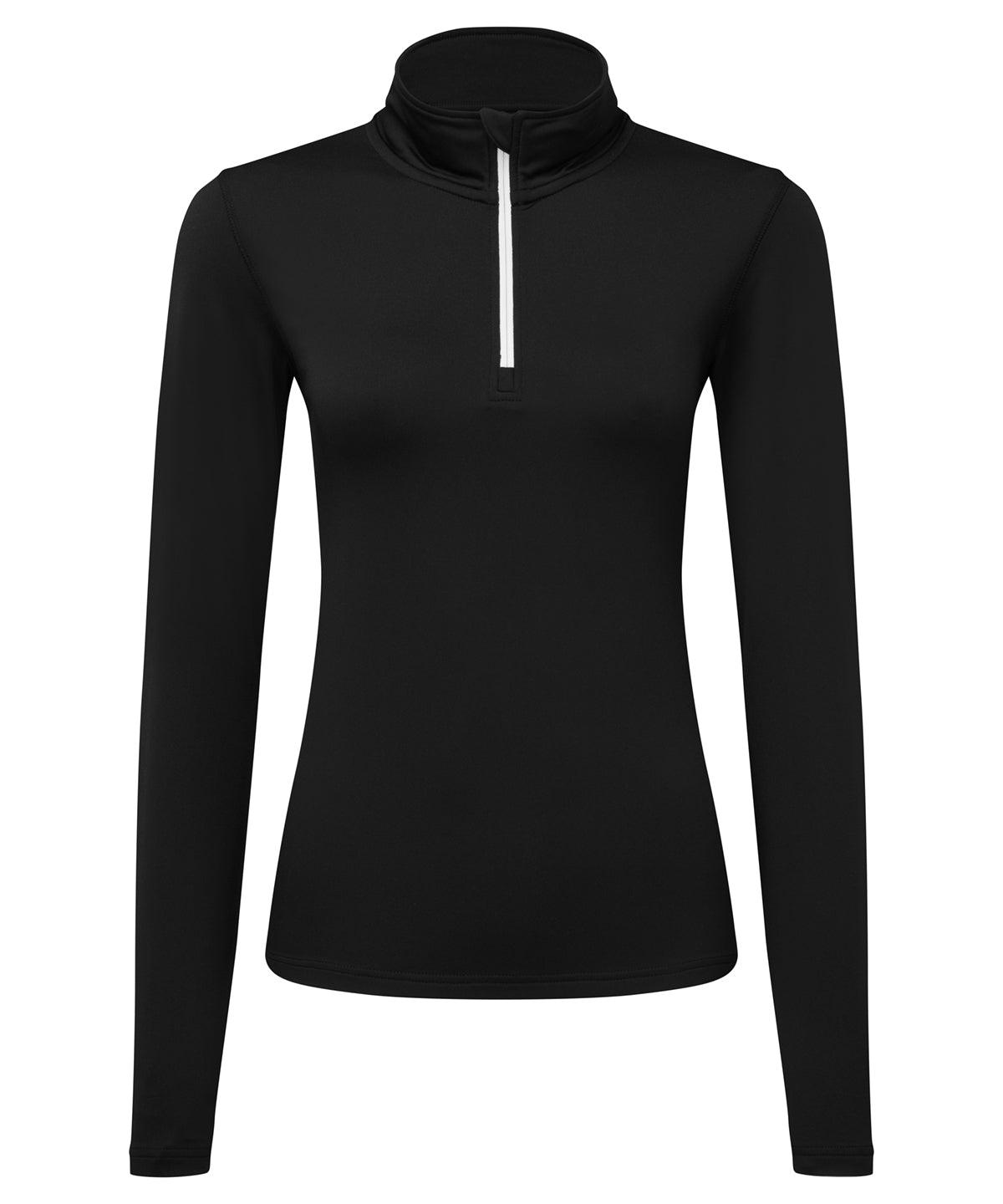 TriDri® TR121 Women's TriDri® recycled long sleeve brushed back ¼ zip in Black/White