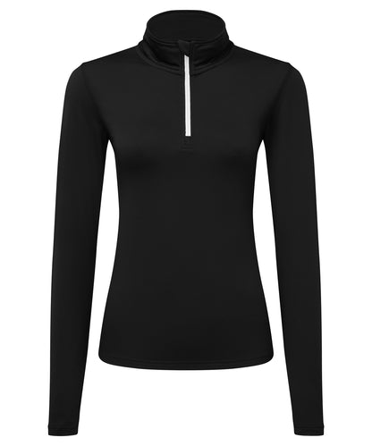 TriDri® TR121 Women's TriDri® recycled long sleeve brushed back ¼ zip in Black/White