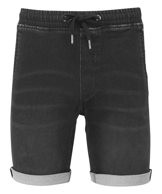 Wombat WB907 Men’s denim drawstring shorts in Black