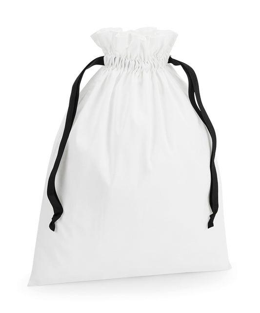 Westford Mill WM121 Cotton gift bag with ribbon drawstring in Soft White/Black