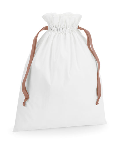 Westford Mill WM121 Cotton gift bag with ribbon drawstring in Soft White/Rose Gold